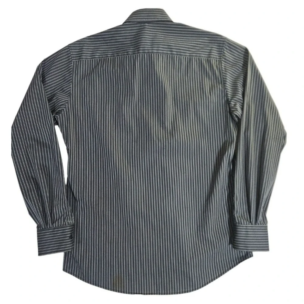 Z Zegna Dress Shirt Men's 39/15.5 Gray Striped Long Sleeve Button Up